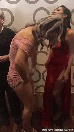 Girl Didnt Realise She Was Displaying Her Whole Pussy While Swapping Panties With Her Friend In Public'