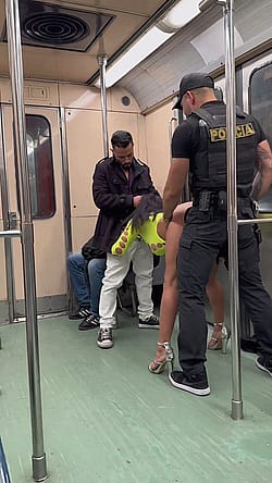 Famous mexican whore and youtuber Luna Bella fucks a security guard and a random dude on the metro'