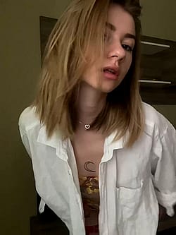 Hot skinny tomboy loves to wear male shirts'