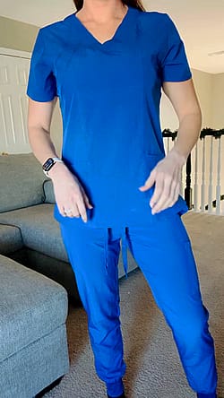 After a shift in the ER I usually strip off my dirty scrubs in the garage, but it’s really cold outside so I stripped in the living room🥶🫣😜'