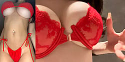 What do you prefer on me: my red bikini or my red lingerie?'