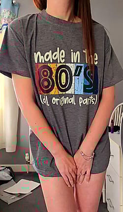 1985 model rocking the tiny tits 🥰'