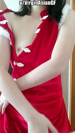 Asian Teen Gives White Christmas with Natural Tits and Virgin Pussy'