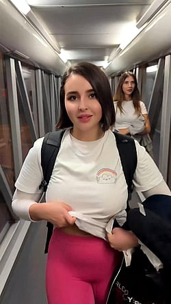 Showing off my big tits before a flight'