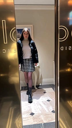 18yo Slut Exposes Her Tits in Mall Elevator'