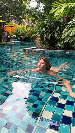 Asian Teen Swimming Naked in Pool'