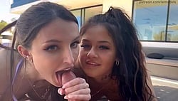 Two girls, one dick: A hot threesome scene.'