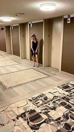 Hotwife Strips in Elevator: Amateur Threesome in Hotel'