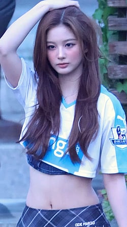 Cute Asian Kpop Star Sullyoon in Blue and White Jersey'