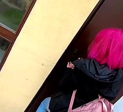 Pink Hair Babe Gets A Rough Cumshot Outside'