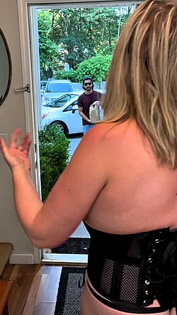 I got dared by a fan to receive a food delivery topless - Big Tits, Bimbo, Bimbofication, Slut, Tits, Topless'
