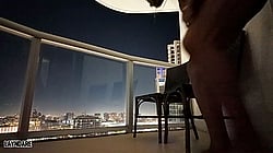 Asian Hotwife Goes Wild in Miami: Watching City Views from Hotel Balcony'